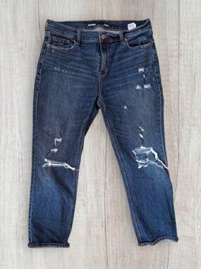 Old Navy Mid-Rise Boyfriend Slouchy Jeans Size 10 Distressed Dark Wash